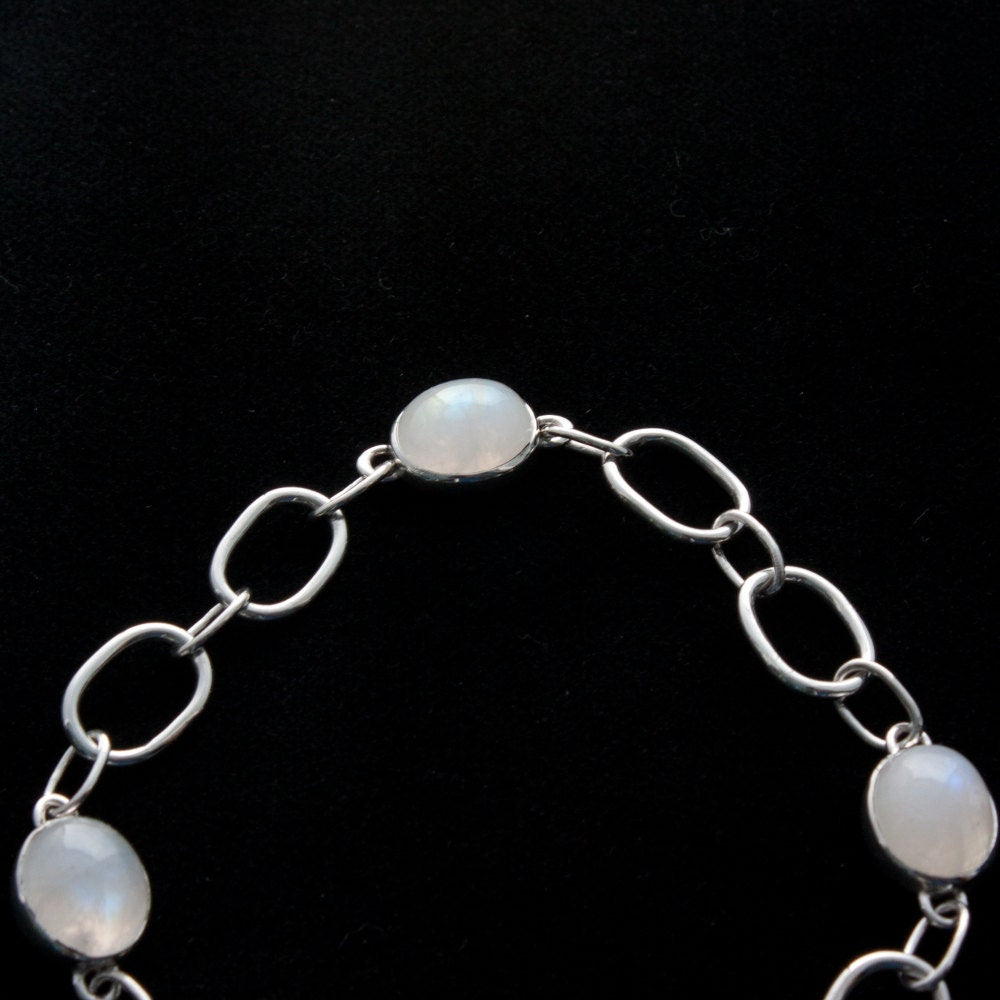 Rainbow moonstone and Sterling silver link bracelet, toggle clasp, heavy, gift, her, girl, woman