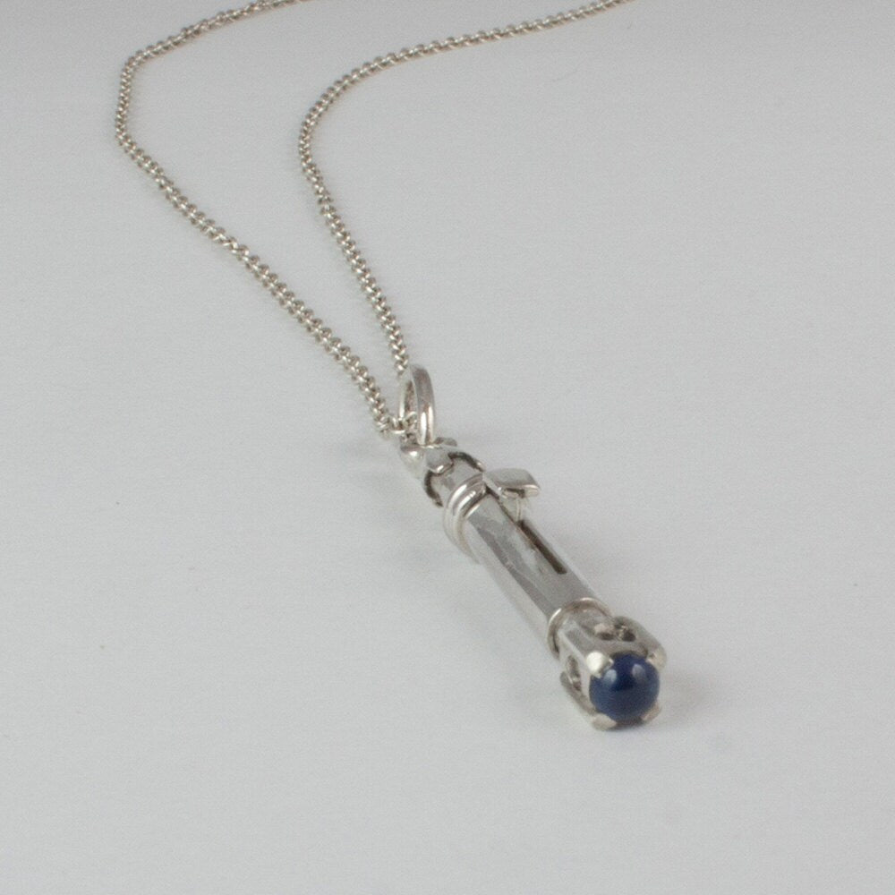 The Ninth & Tenth Doctor's Sonic- Doctor Who, sonic screwdriver Inspired Pendant, sterling silver and blue sapphire, sci-fi, gift, him, her