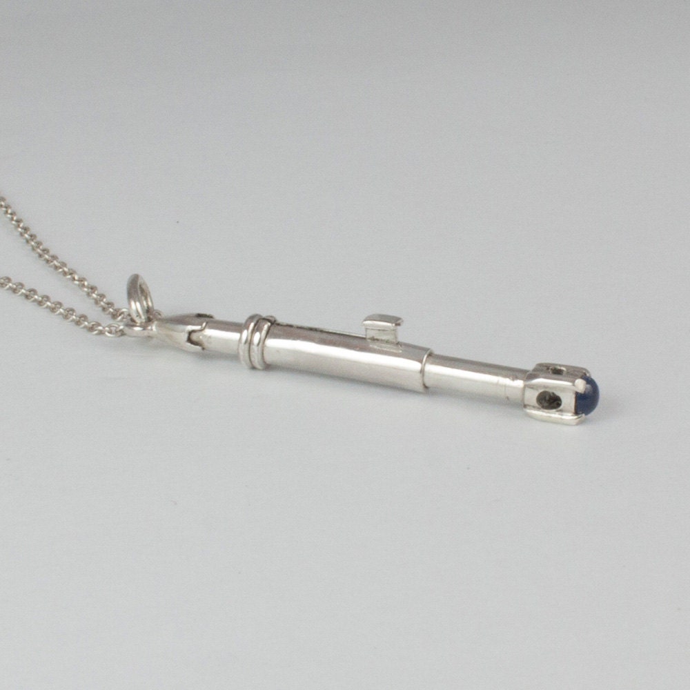 The Ninth & Tenth Doctor's Sonic- Doctor Who, sonic screwdriver Inspired Pendant, sterling silver and blue sapphire, sci-fi, gift, him, her
