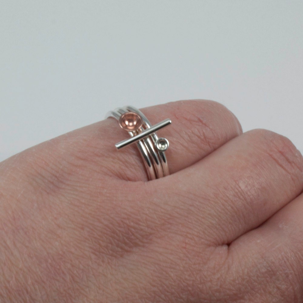 Sterling silver and copper ring set size 8, gift for her, woman, girl
