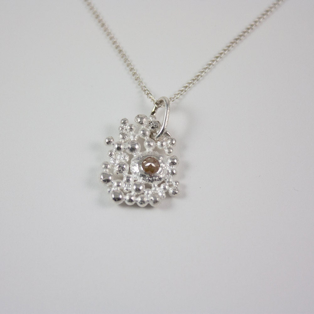Rose cut yellow diamond, sterling silver diamond necklace, gift for her, girl, woman, bubbles