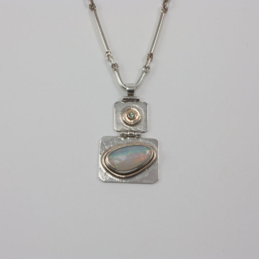 Sapphire and solid opal necklace, sterling silver, solid 14k yellow gold, pendant, bar necklace, gift for her, gift for girl, gift woman