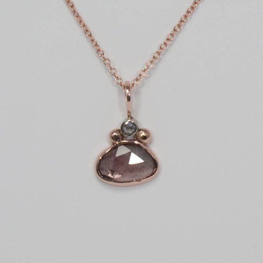 Solid Rose and White Gold, Rose Cut Tourmaline and Diamond Pendant Necklace , Layering, Dainty, Gift