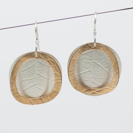 Leaf and lace brass and sterling silver earrings