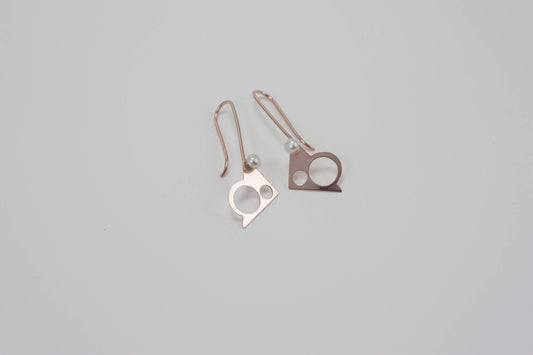Abstract- pearl two in one, 14k rose gold and pearl earrings, gift for her, woman