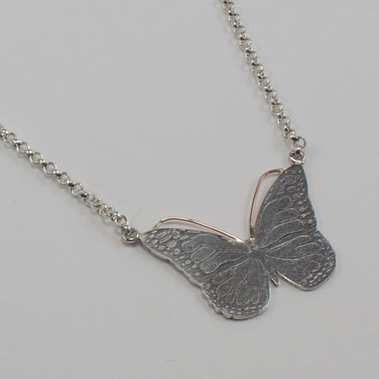 Monarch, butterfly necklace, sterling silver, monarch textured, gift for her, gift for girl, gift for woman