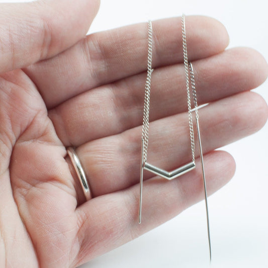 Chevron double ear threads, sterling silver, two piercing, solid 925 sterling silver