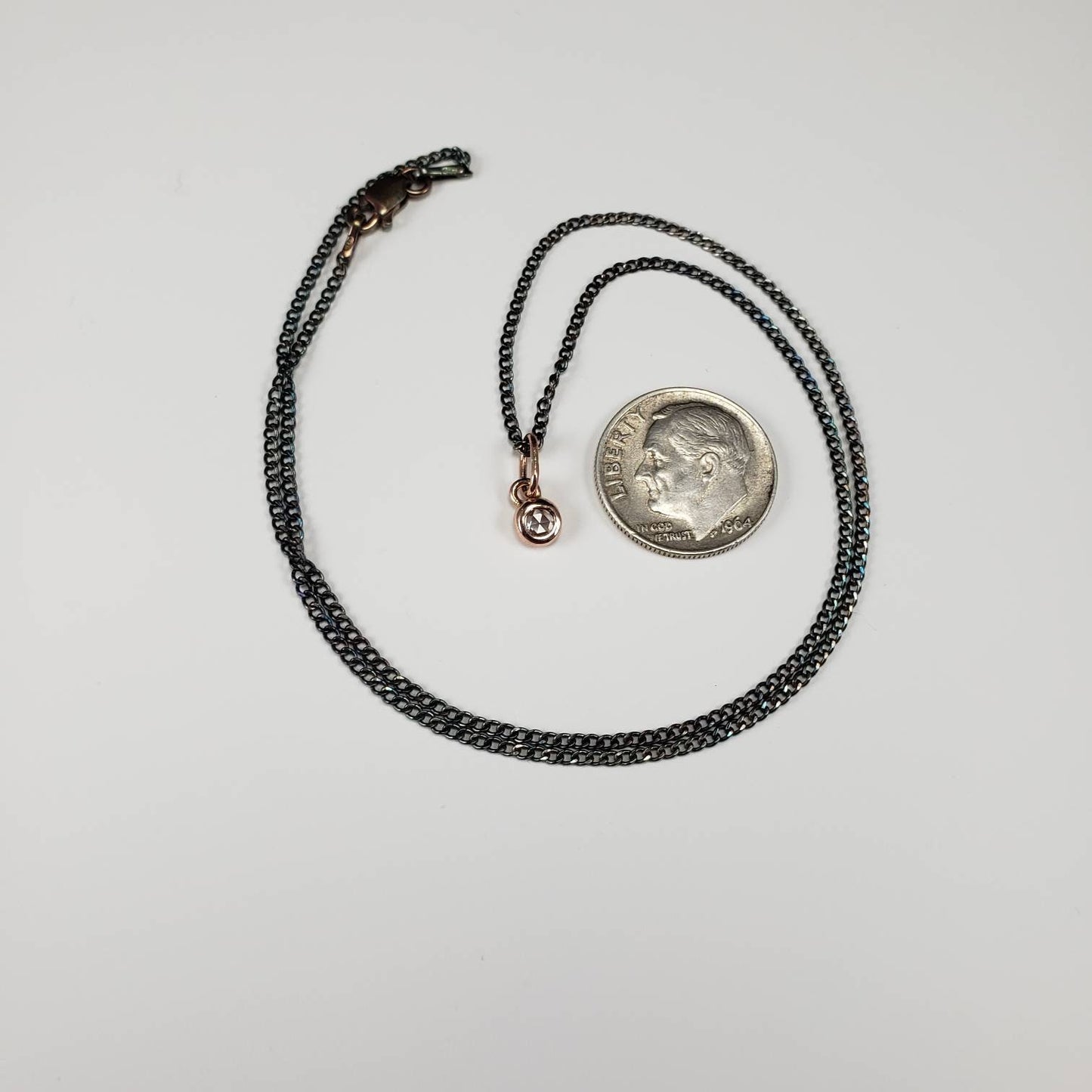 Rose gold rose cut diamond pebble pendant, solid 14k rose gold, silver or solid rose gold chain, necklace, pendant, diamond pendant