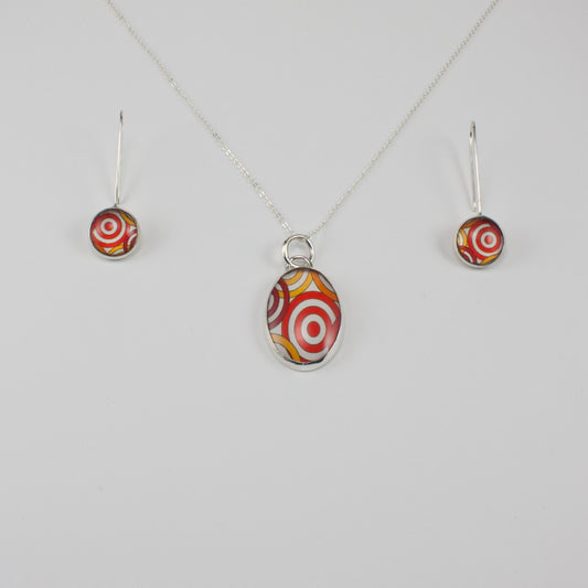 Simple modern sterling silver and glass necklace and earring set