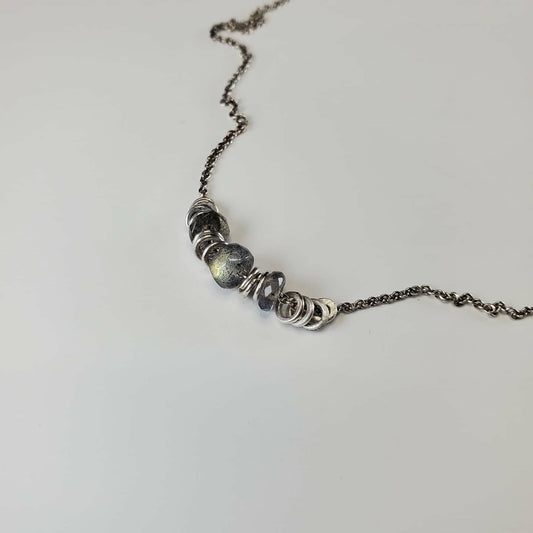 Dainty labradorite and sterling silver adjustable necklace