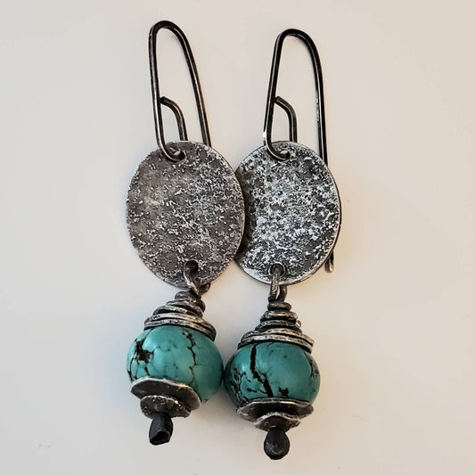 Turquoise and raw silver earrings