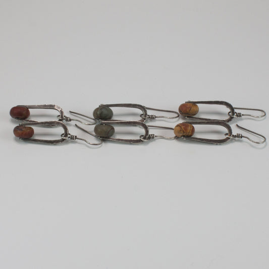 Simple Rustic Jasper Stirrup Earrings, One Pair, Red, Grey, or Yellow/Tan