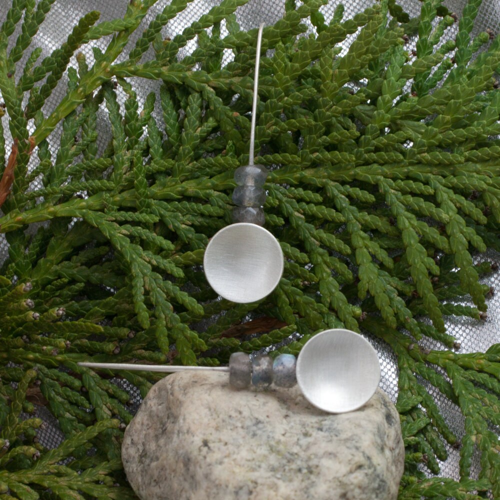 Sterling silver, labradorite, drop earrings, concave discs, satin finish, gift for her,gift for girl, gift for woman