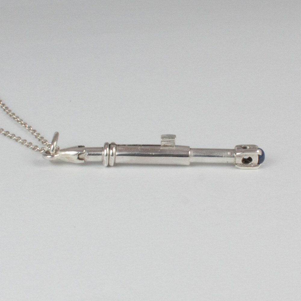 The Ninth & Tenth Doctor&#39;s Sonic- Doctor Who, sonic screwdriver Inspired Pendant, sterling silver and blue sapphire, sci-fi, gift, him, her