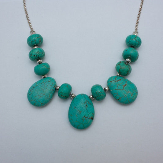 Chain strung, Turquoise and sterling silver necklace and earrings, teardrop and rondelle necklace, gift, her, girl, woman