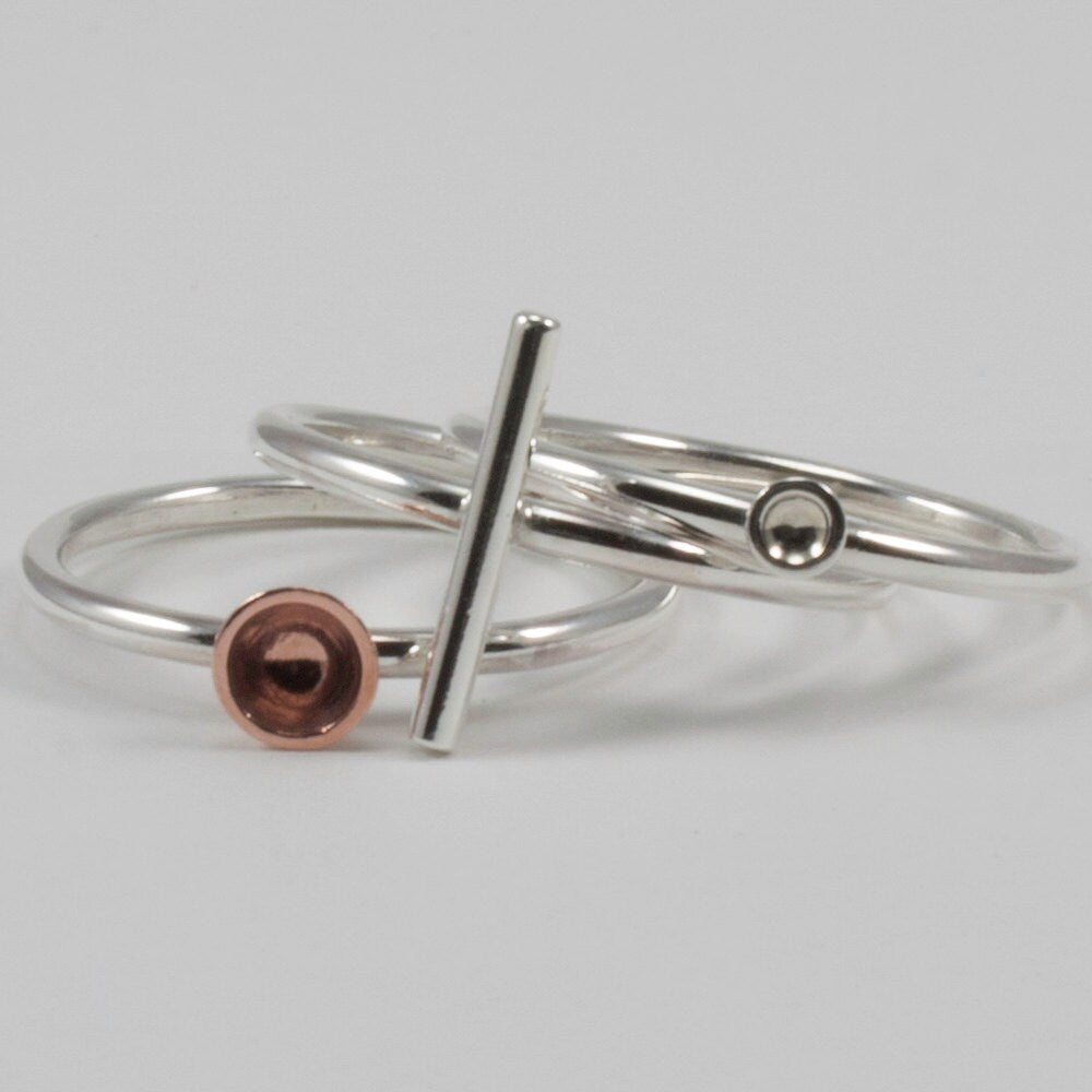 Sterling silver and copper ring set size 8, gift for her, woman, girl