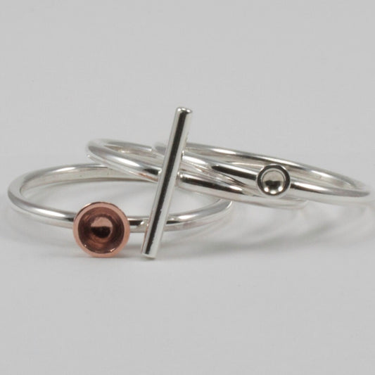 Sterling silver and copper ring set size 8, gift for her, woman, girl