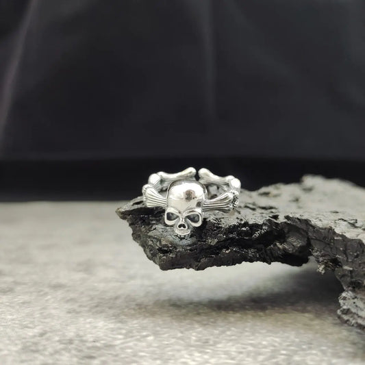 S925 Sterling Silver Men's Adjustable Skull Ring